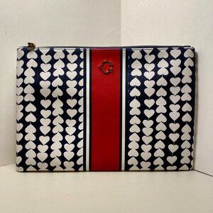 C.Wonder ZipTop Pouch/Clutch Vegan Leather/PVC Navy, White, Pinky Red Hearts NWT